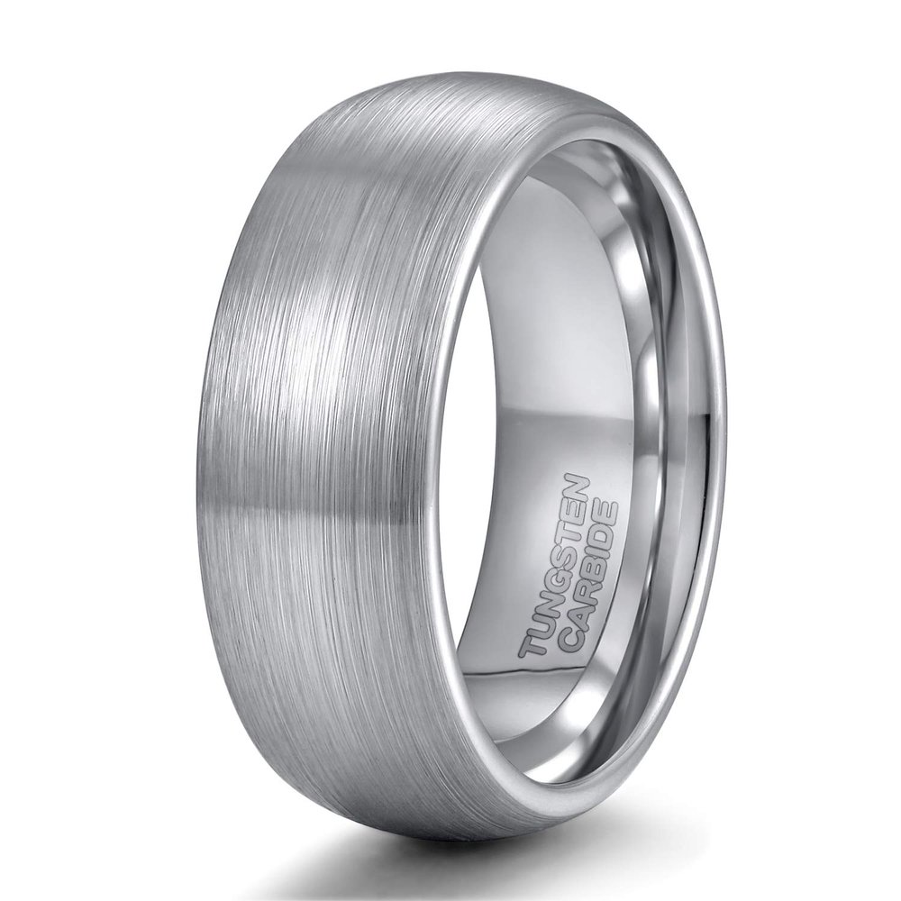 8mm Tungsten Caribde Ring for Men Dome Style Brushed Silver Engagement Ring Comfort Fit Size 6