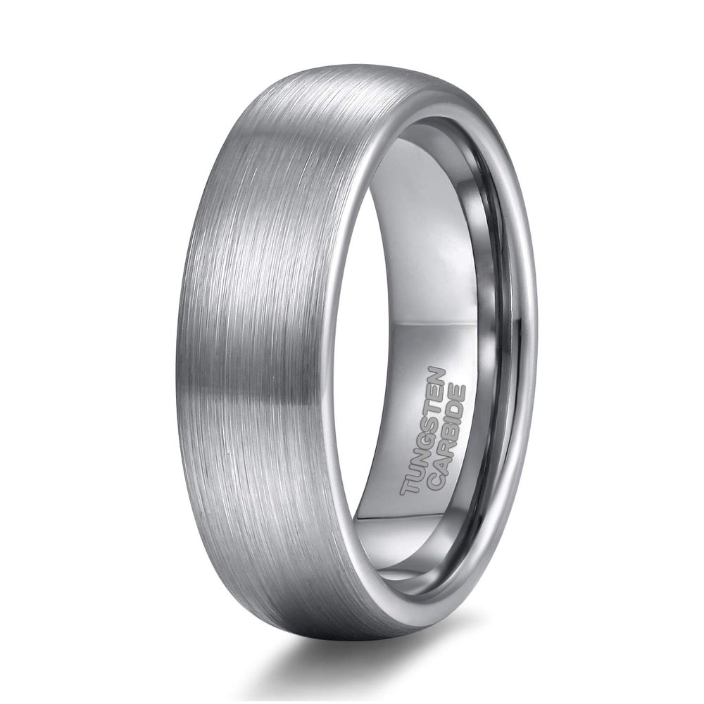6mm Mens Womens Tungsten Ring Brushed Matte Dome Silver Wedding Band Comfort Fit Size 7.5