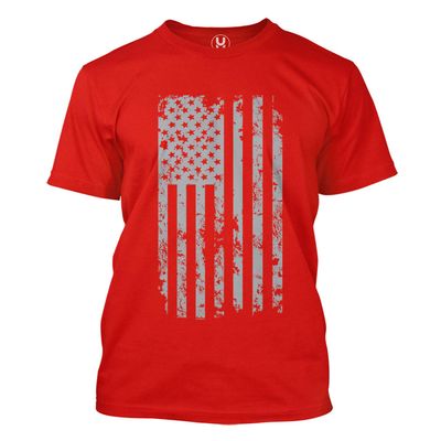Silver American Flag - USA Patriotic Freedom Men's T-Shirt (Red, Large)