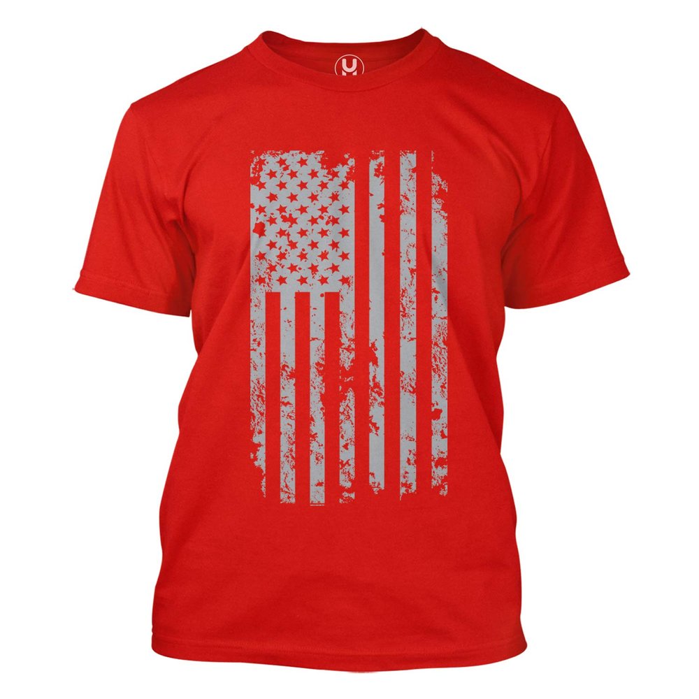Silver American Flag - USA Patriotic Freedom Men's T-Shirt (Red, Large)