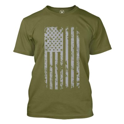 Haase Unlimited Silver American Flag - USA Patriotic Freedom Men's T-Shirt (Olive, Small)