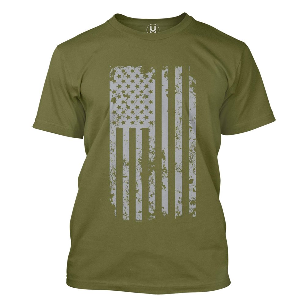 Haase Unlimited Silver American Flag - USA Patriotic Freedom Men's T-Shirt (Olive, Small)