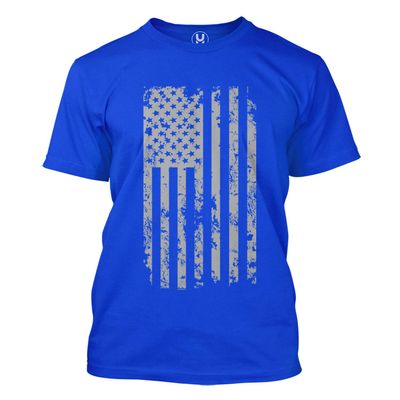 Silver American Flag - USA Patriotic Freedom Men's T-Shirt (Royal, XXX-Large)