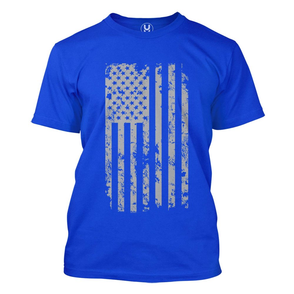Silver American Flag - USA Patriotic Freedom Men's T-Shirt (Royal, XXX-Large)