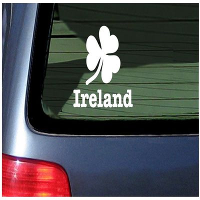 Ireland Clover - White Vinyl Window Sticker Decal Irish Car and Truck Lettering