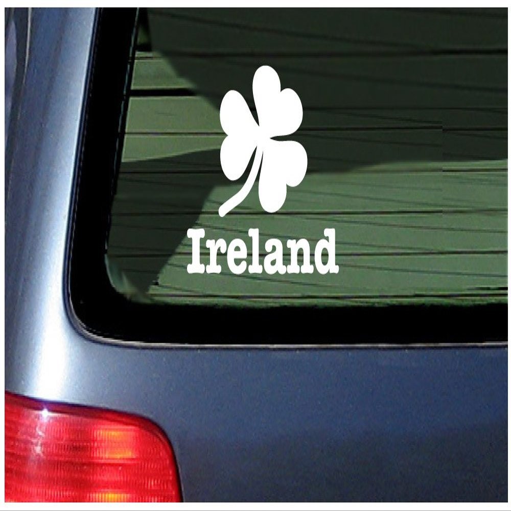 Ireland Clover - White Vinyl Window Sticker Decal Irish Car and Truck Lettering