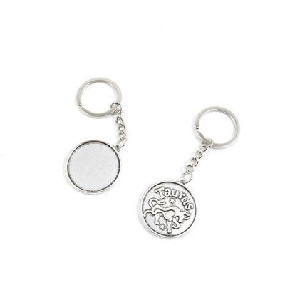2 Pieces Keychain Door Car Key Chain Tags Keyring Ring Chain Keychain Supplies Antique Silver Tone Wholesale Bulk Lots M3ID2 Taurus Round Cabochon Base