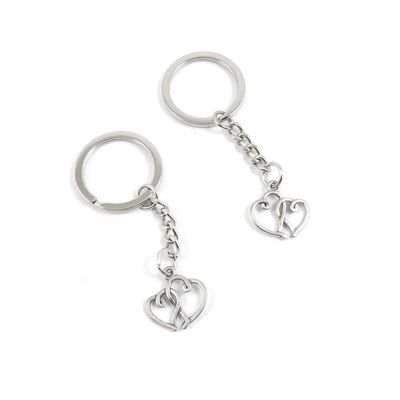 1 Pieces Keychain Door Car Key Chain Tags Keyring Ring Chain Keychain Supplies Antique Silver Tone Wholesale Bulk Lots P9HN8 Dual Hearts