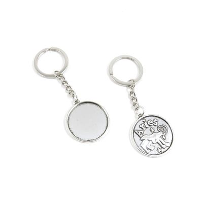 2 Pieces Keychain Door Car Key Chain Tags Keyring Ring Chain Keychain Supplies Antique Silver Tone Wholesale Bulk Lots F9SW3 Aries Round Cabochon Base