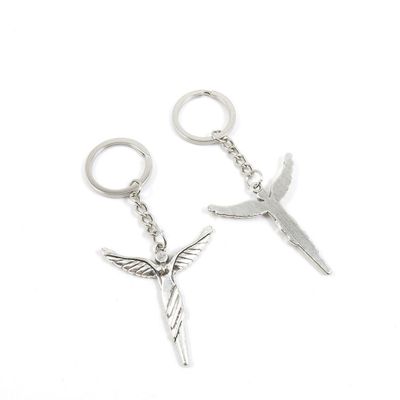 2 Pieces Keychain Door Car Key Chain Tags Keyring Ring Chain Keychain Supplies Antique Silver Tone Wholesale Bulk Lots Z5NV4 Angel Cross