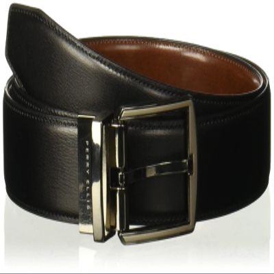 Perry Ellis Men's Portfolio Double Stitched Leather Reversible Belt (Sizes 30-42 Inches), Hi-Lo Black/Brown, 30
