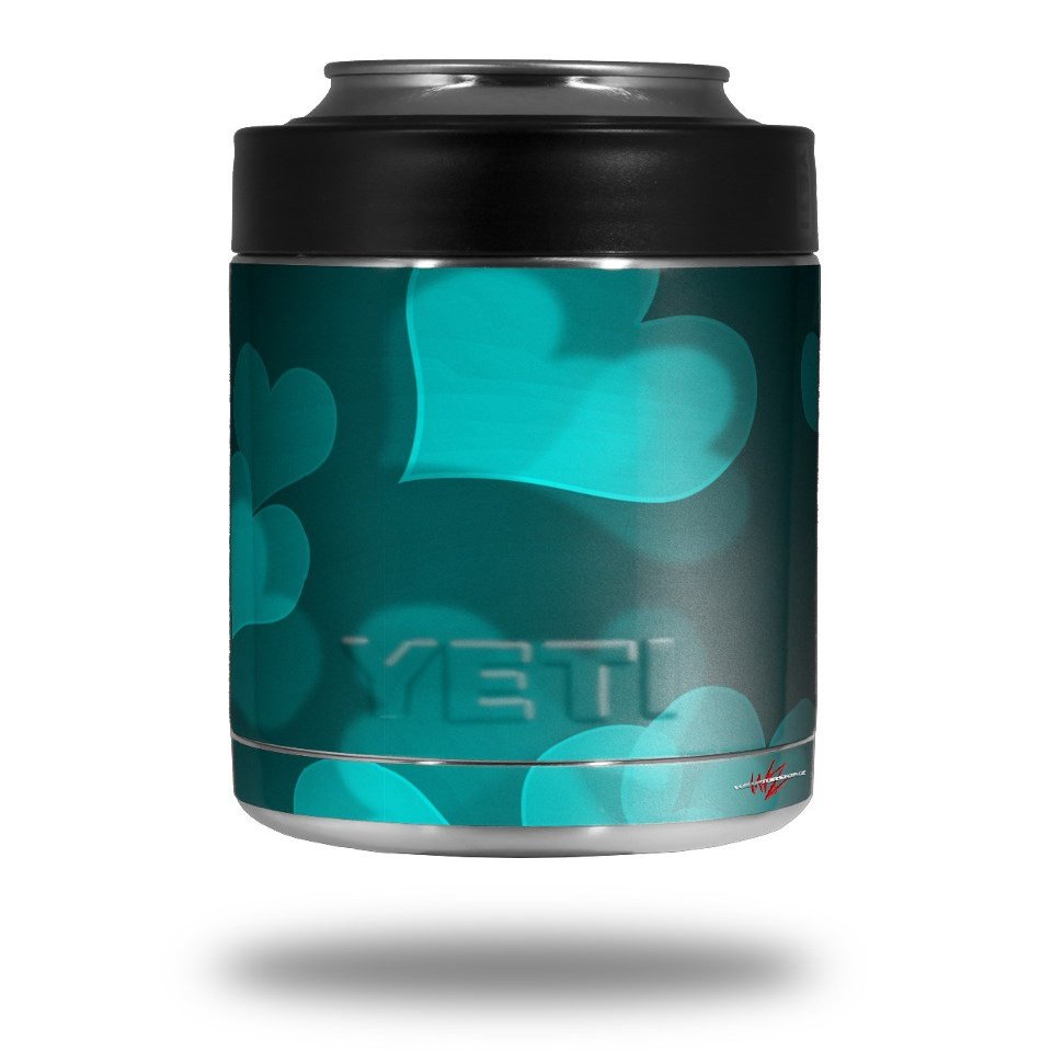 Bokeh Hearts Neon Teal - Decal Style Skin Wrap fits Yeti Rambler Colster and RTIC Can (Cooler NOT Included)