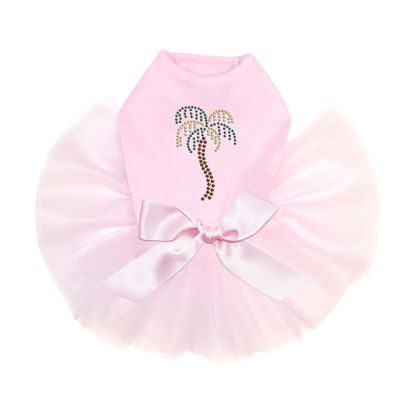 Palm Tree - Rhinestuds - Bling Rhinestone Dog Tutu Dress, S Pink