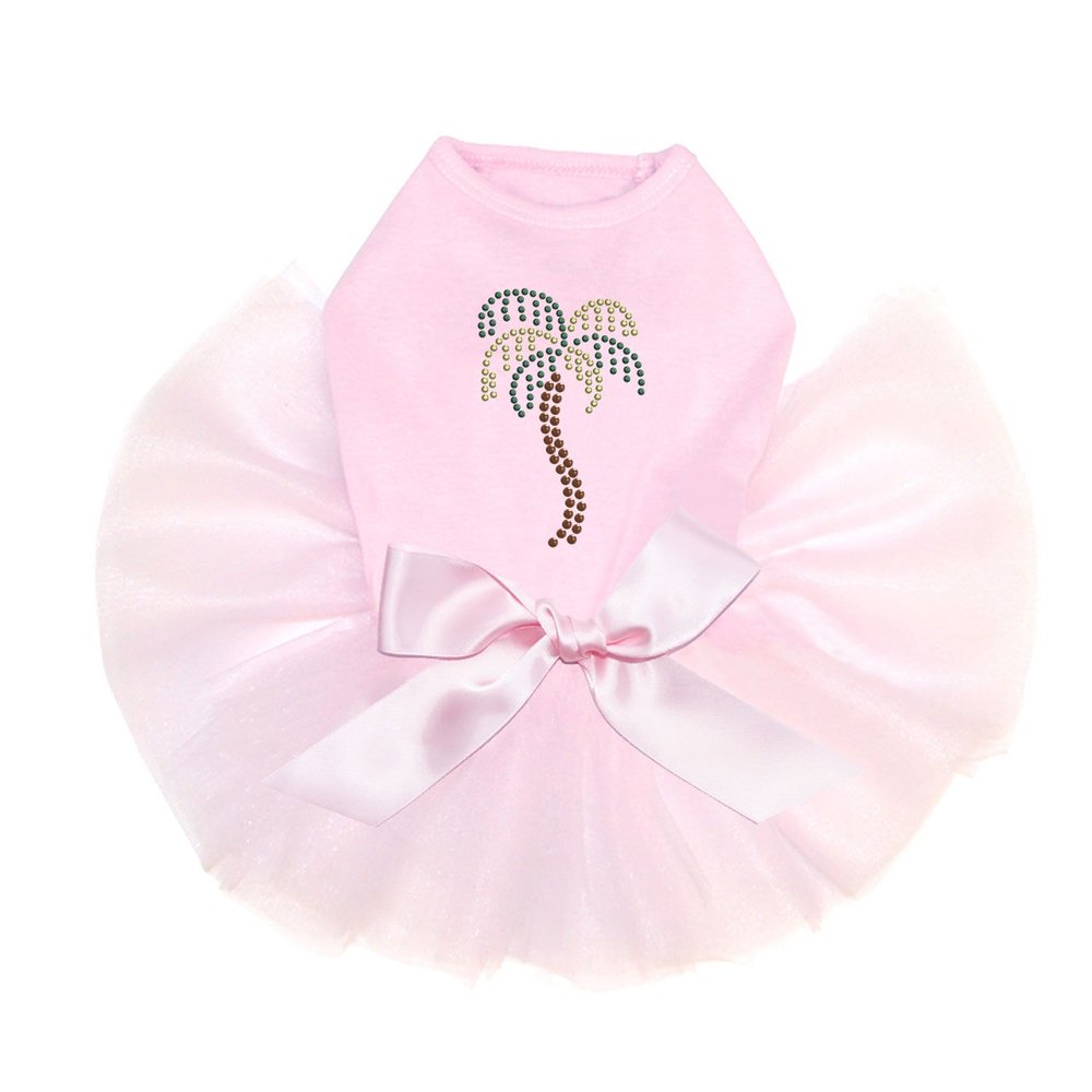 Palm Tree - Rhinestuds - Bling Rhinestone Dog Tutu Dress, S Pink