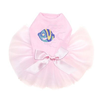 Fish - Pink & Blue - Bling Rhinestone Dog Tutu Dress, L Pink