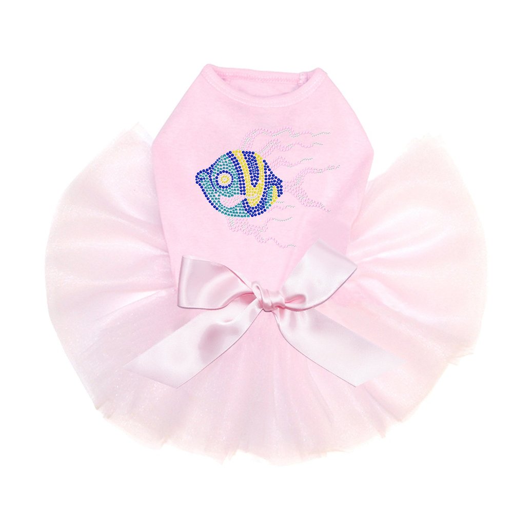 Fish - Pink & Blue - Bling Rhinestone Dog Tutu Dress, L Pink
