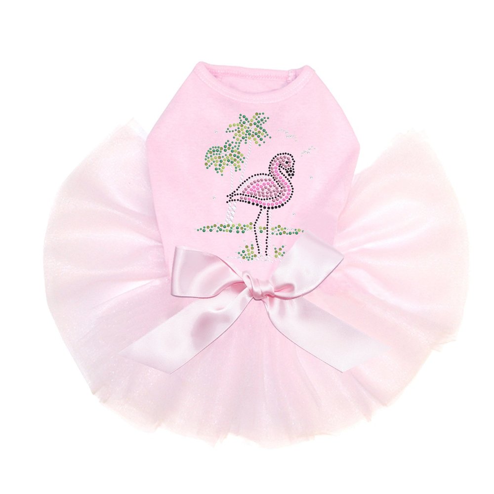 Pink Flamingo with Palm Trees - Bling Rhinestone Dog Tutu Dress, XL Pink