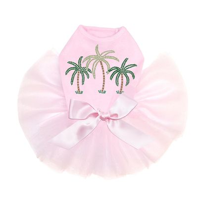 Palm Trees - Green Rhinestones - Bling Rhinestone Dog Tutu Dress, 4XL Pink