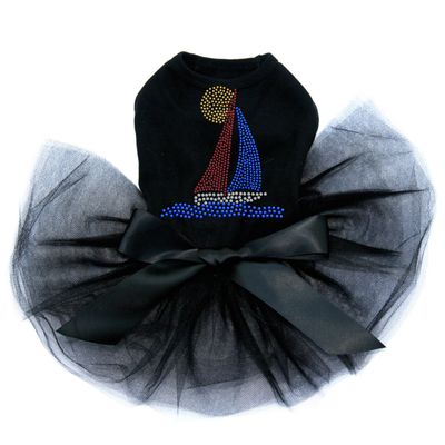 Sailboat - Rhinestud - Bling Rhinestone Dog Tutu Dress, S Black