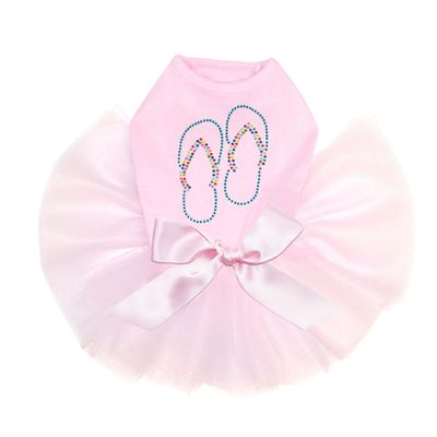 Flip Flops - Turquoise - Bling Rhinestone Dog Tutu Dress, L Pink