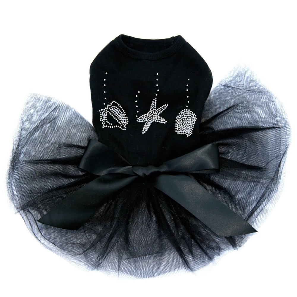 Sea Shells - White Pearl - Bling Rhinestone Dog Tutu Dress, XL Black