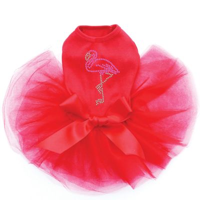 Pink Flamingo - Small - Bling Rhinestone Dog Tutu Dress, XXS Red