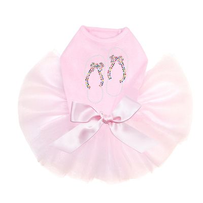 Flip Flops with Bow - Bling Rhinestone Dog Tutu Dress, 2XL Pink