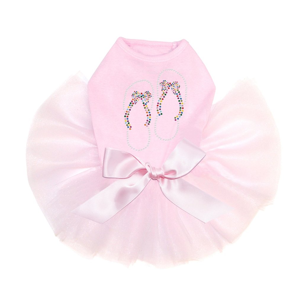 Flip Flops with Bow - Bling Rhinestone Dog Tutu Dress, 2XL Pink