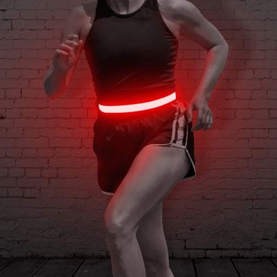 BSEEN LED Running Belt - Rechargeable Glowing Light Up Waistband, Reflective Gear Safety Lights for Runners, Joggers, Walkers, Pet Owners, Cyclists (Red)