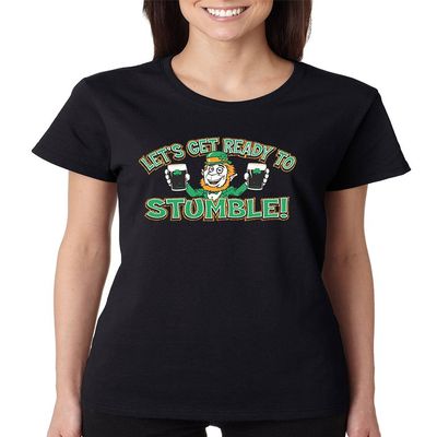 ALLNTRENDS Women's T Shirt Let's Get Ready to Stumble St Patrick's Day Shamrock (2XL, Black)