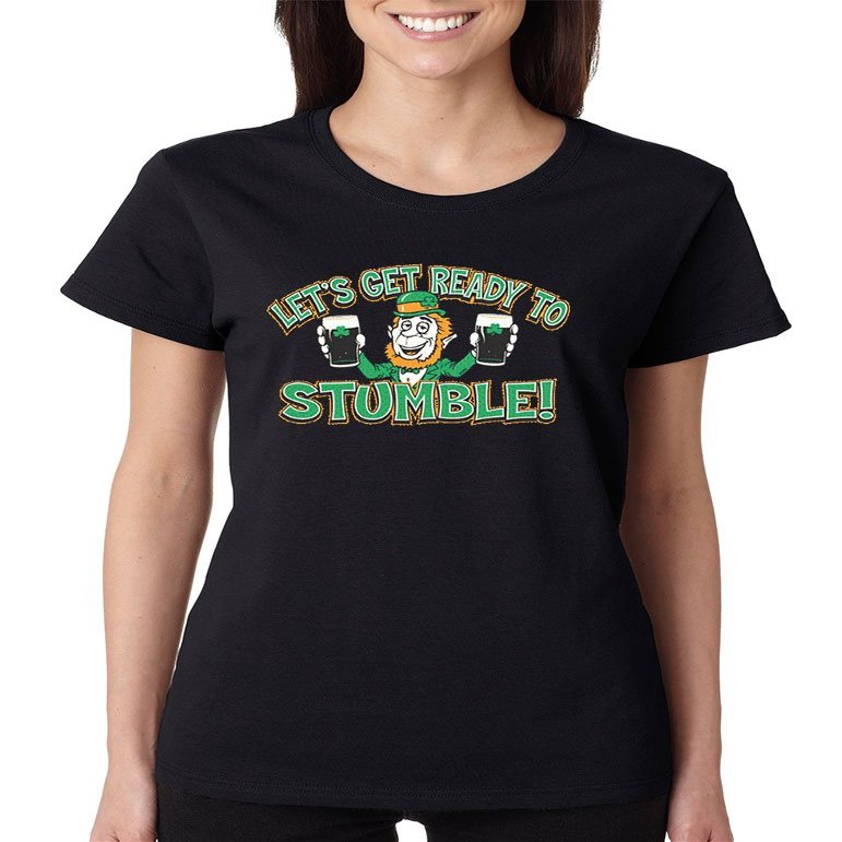 ALLNTRENDS Women's T Shirt Let's Get Ready to Stumble St Patrick's Day Shamrock (2XL, Black)