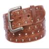 1 1/2" Snap on Perforated Vintage Embossed Studded Jean Belt, Tan | L/XL - 40