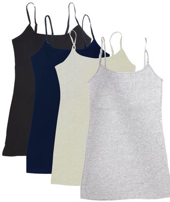 4 Pack: Active Basic Cami Tanks in Many Colors (Small, Black/Navy/H.Beige/H.Grey)