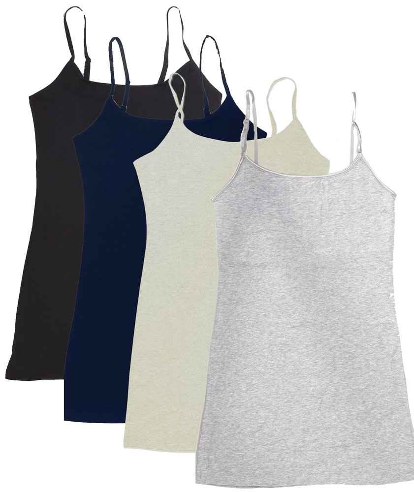 4 Pack: Active Basic Cami Tanks in Many Colors (Small, Black/Navy/H.Beige/H.Grey)