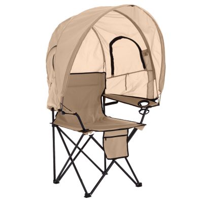 BrylaneHome Outdoor Oversized Canopy Tent Camp Chair Shade Folding Cupholder Zip Windows Storage Carrying Case Beach Yard Trip- Weight Capacity 350LB - Taupe