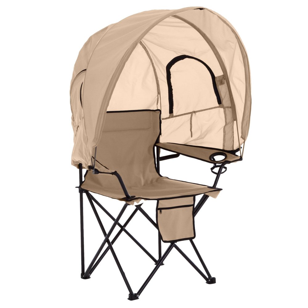 BrylaneHome Outdoor Oversized Canopy Tent Camp Chair Shade Folding Cupholder Zip Windows Storage Carrying Case Beach Yard Trip- Weight Capacity 350LB - Taupe