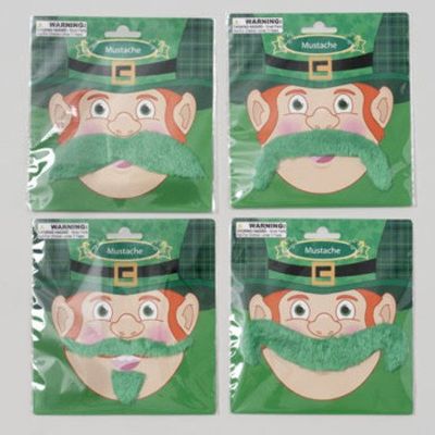 MUSTACHE SELF ADHESIVE ST PATS GREEN 4 STYLES ON 12PC MDSGSTRIP, Case Pack of 48