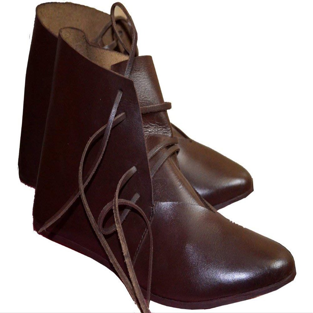 Allbeststuff Men's Medieval Leather Shoes Ankle Length 6 Brown