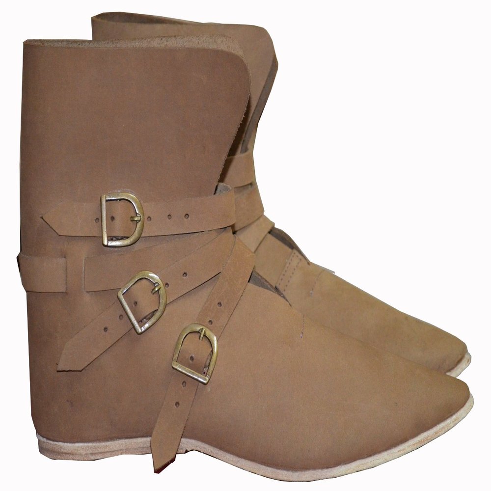 Allbeststuff Men's Medieval 3 Brass Buckle Shoes 11 Natural