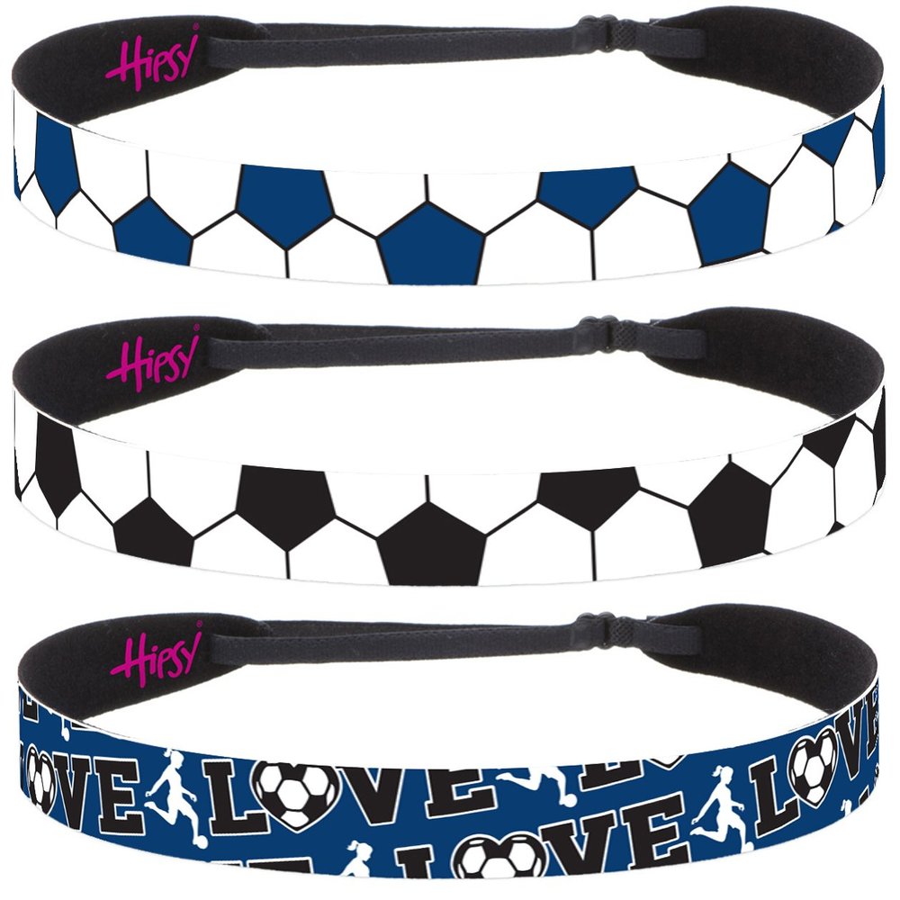 Hipsy Women's Adjustable NO SLIP I Love Soccer Headbands (Navy Blue & Black 3pk)