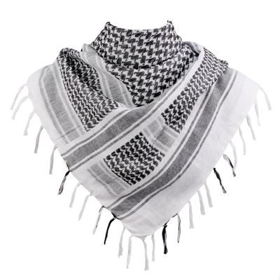Explore Land Cotton Shemagh Keffiyeh Tactical Desert Scarf Neck Head Wrap with Tassel for Men Women (White, one size)