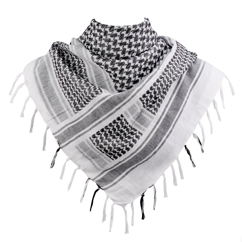 Explore Land Cotton Shemagh Keffiyeh Tactical Desert Scarf Neck Head Wrap with Tassel for Men Women (White, one size)