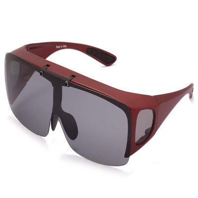 Bestum Driving Glasses Wraparounds Polarized Fitover Sunglasses (Red, Grey)
