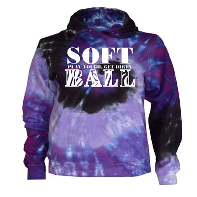 JANT girl Softball Tie Dye Sweatshirt - Stacked White Logo (Purple Twist, XL)