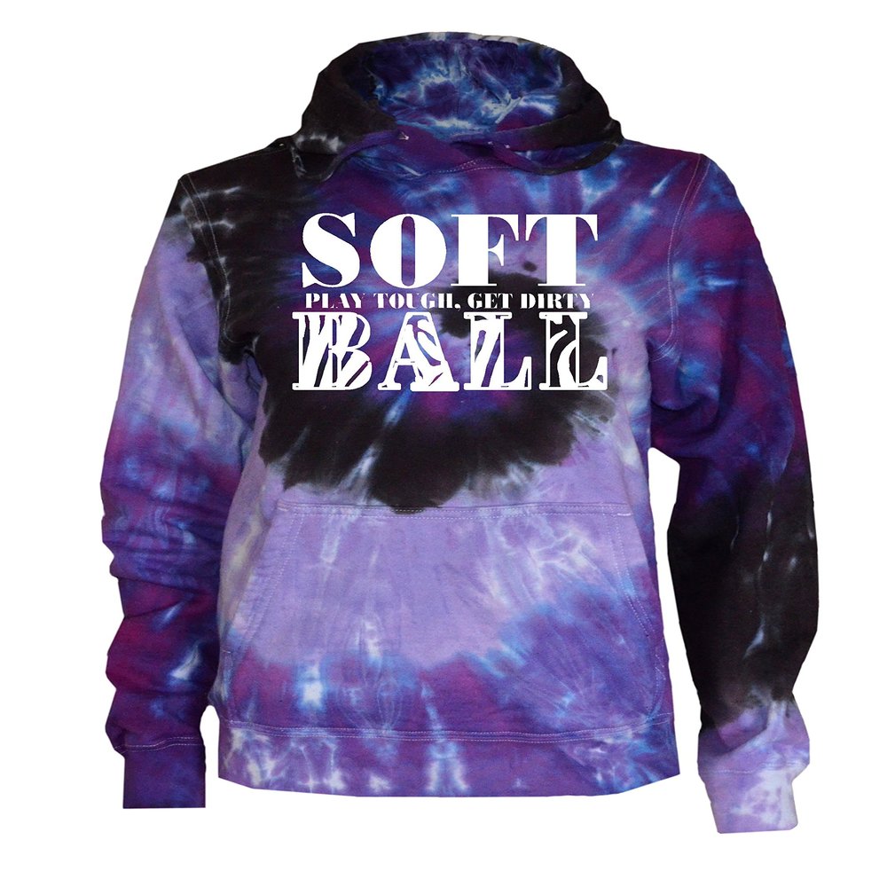 JANT girl Softball Tie Dye Sweatshirt - Stacked White Logo (Purple Twist, XL)