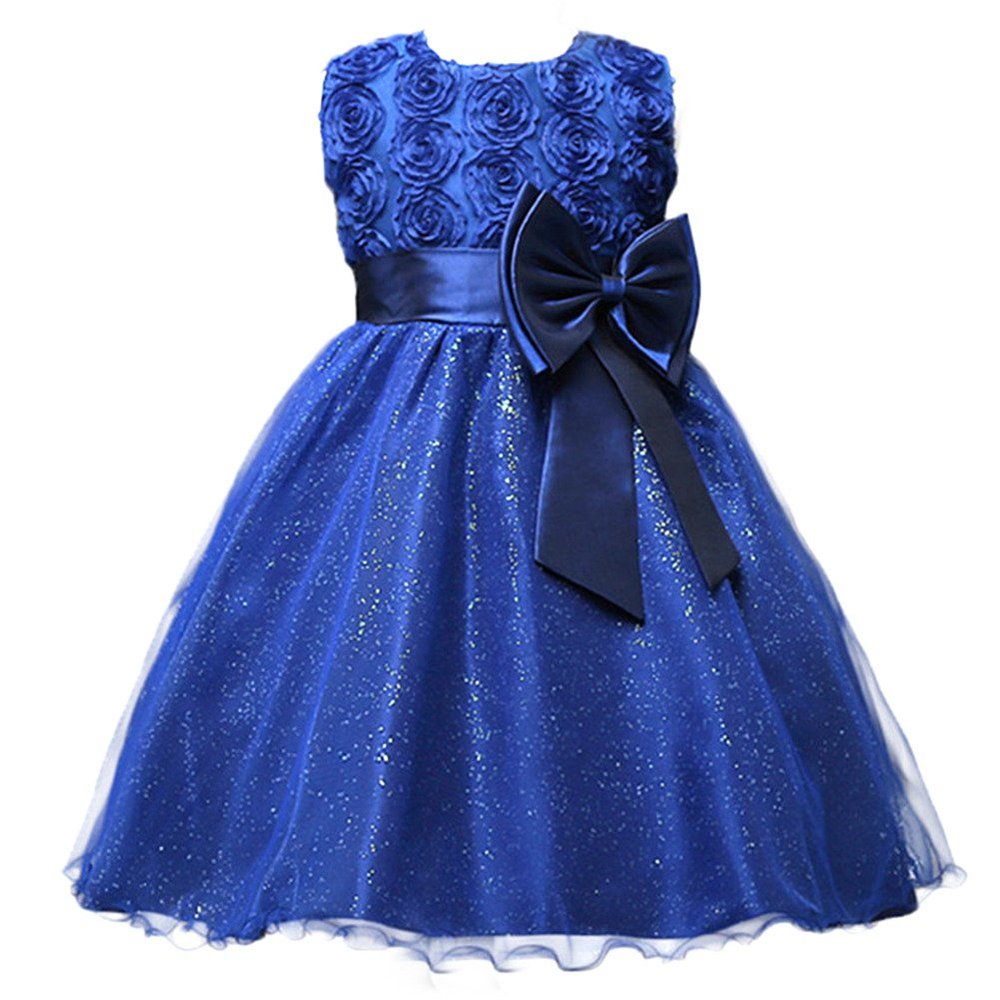 ASHERANGEL Girls 3D Flower Formal Wedding Bridesmaid Party Dress Age 1-9 Years Navy