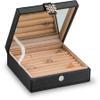 Glenor Co Ring Box Organizer - 54 Slot Classic Jewelry Display Case Holder - Storage Tray with Modern Buckle Closure, Large Mirror - for Rings and Cufflinks - Small for Travel - PU leather - Black view 1