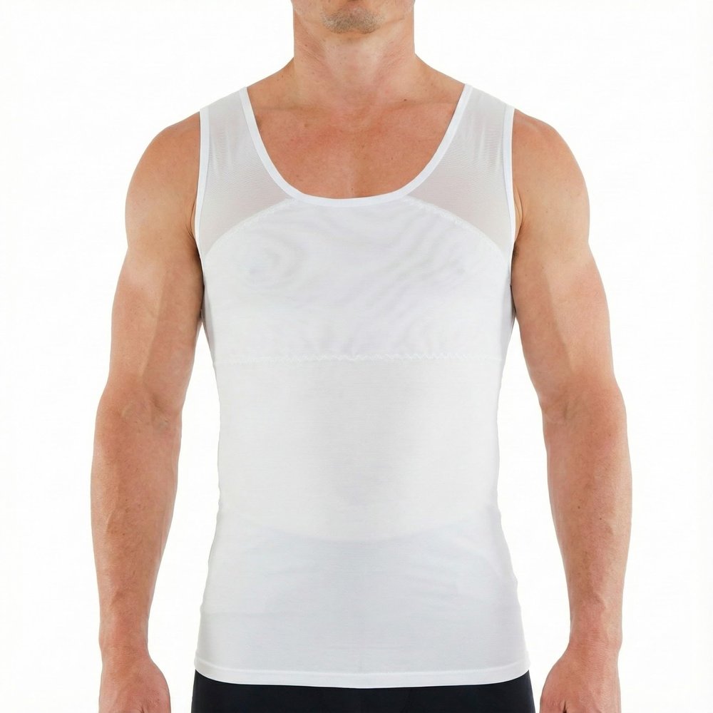Esteem Apparel Original Men's Chest Compression Shirt to Hide Gynecomastia Slimming Shapewear (White, Medium)