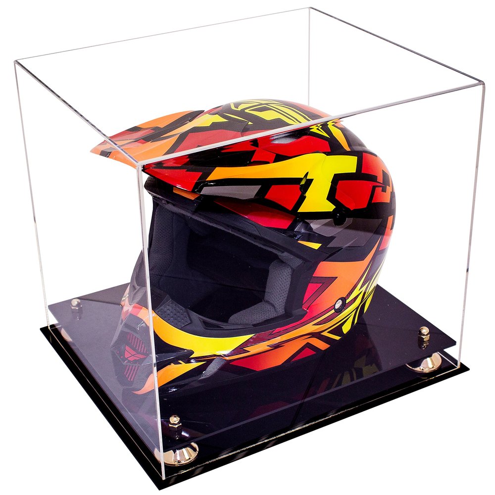 Better Display Cases Clear Acrylic Motorcycle Motocross or Racing Helmet Display Case with Gold Risers (A024-GR)