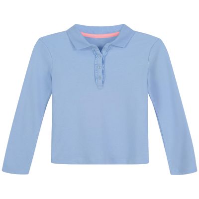 Nautica Girls' School Uniform Long Sleeve Polo, Light Blue, XX-Large(20) Plus